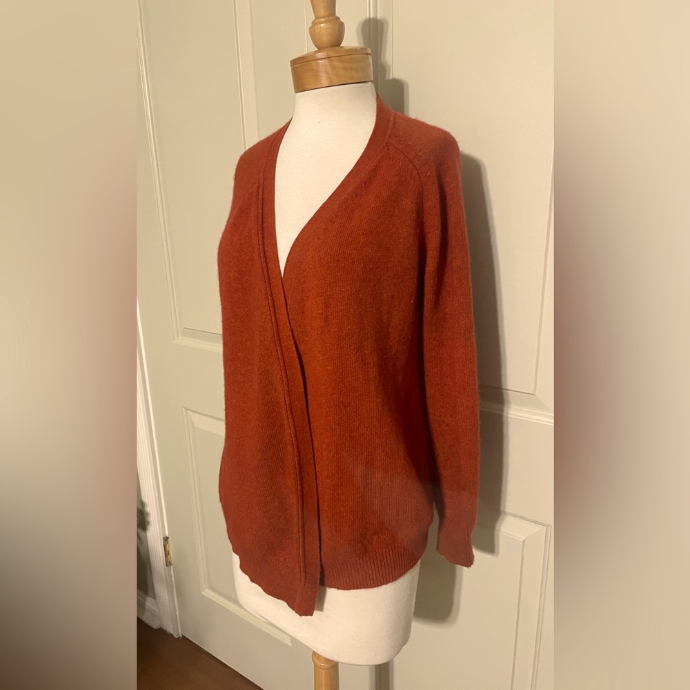 J Crew Rust Cashmere Open Front Long Cardigan size small